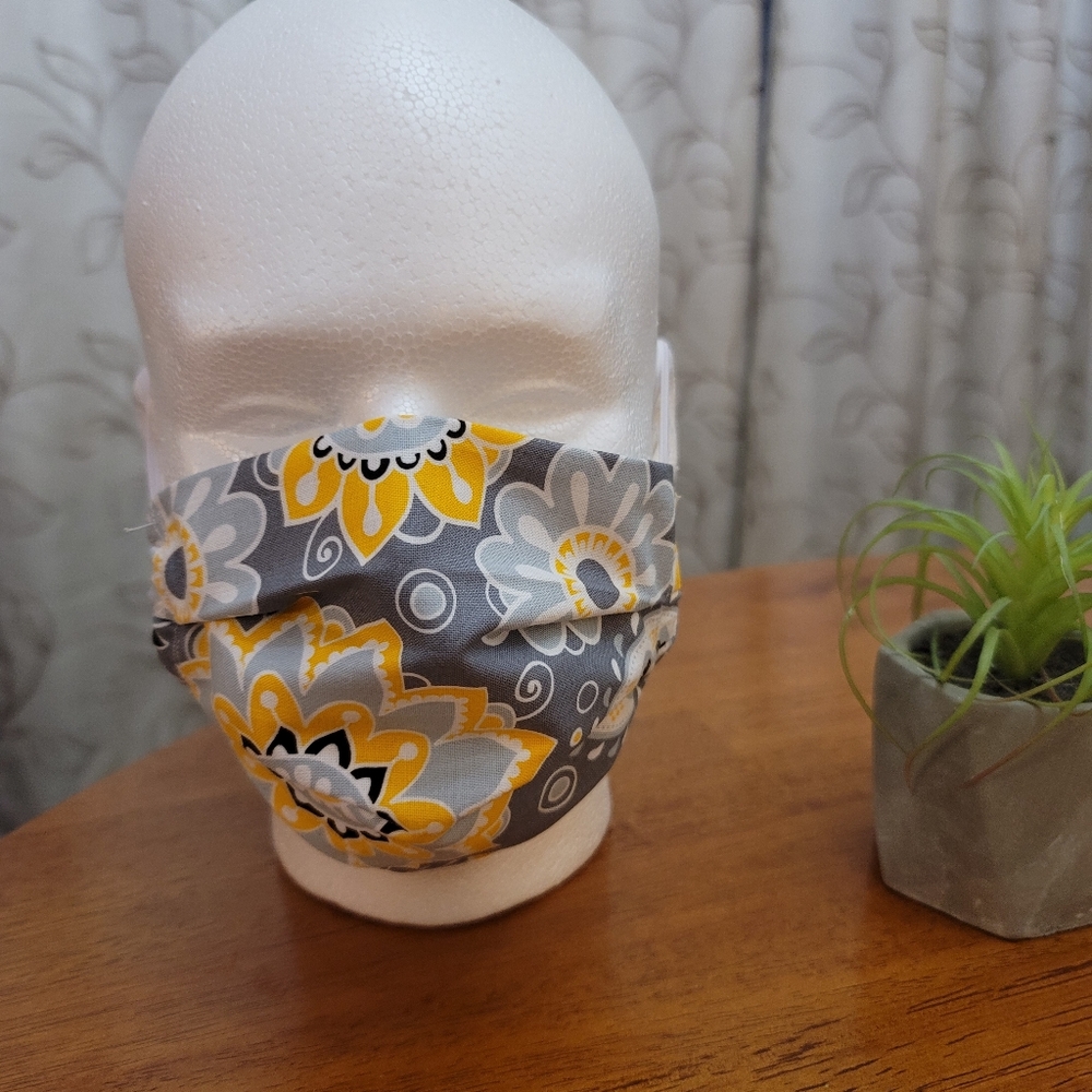 Gray and Yellow Floral Face Mask
